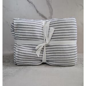 Quince Gray and White Striped Duvet Cover